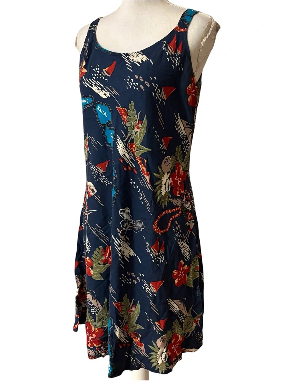 Vintage Hilo Hattie Hawaiian Islands Hibiscus Surf Sleeveless Sundress Size XL - Picture 2 of 6